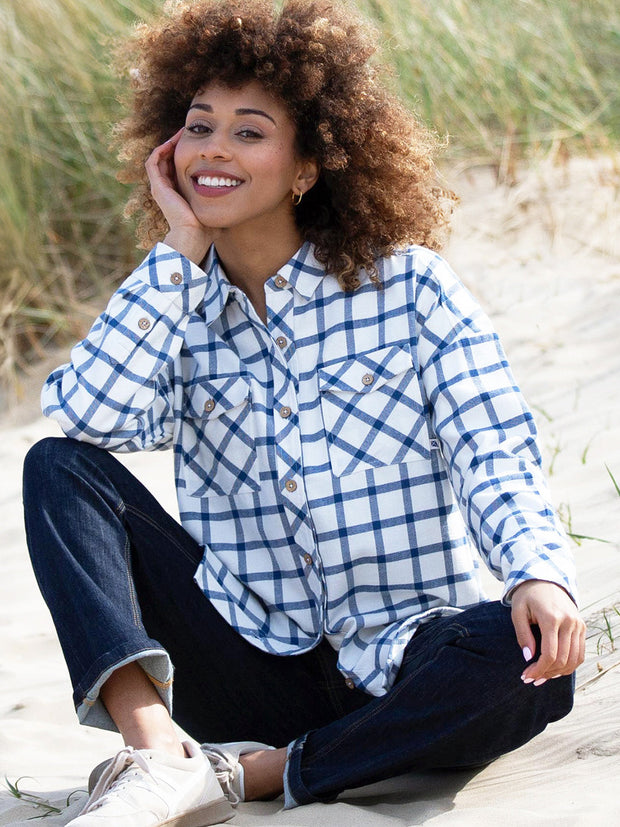 Leigh oversized flannel check shirt ecru