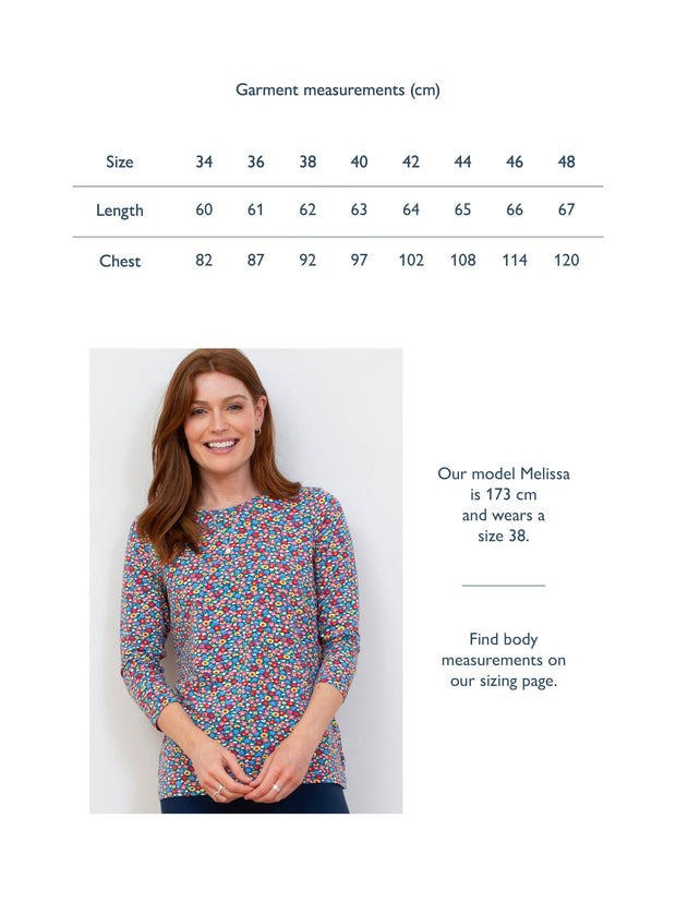 Tarrant 3/4 sleeve jersey top meadow ditsy bright