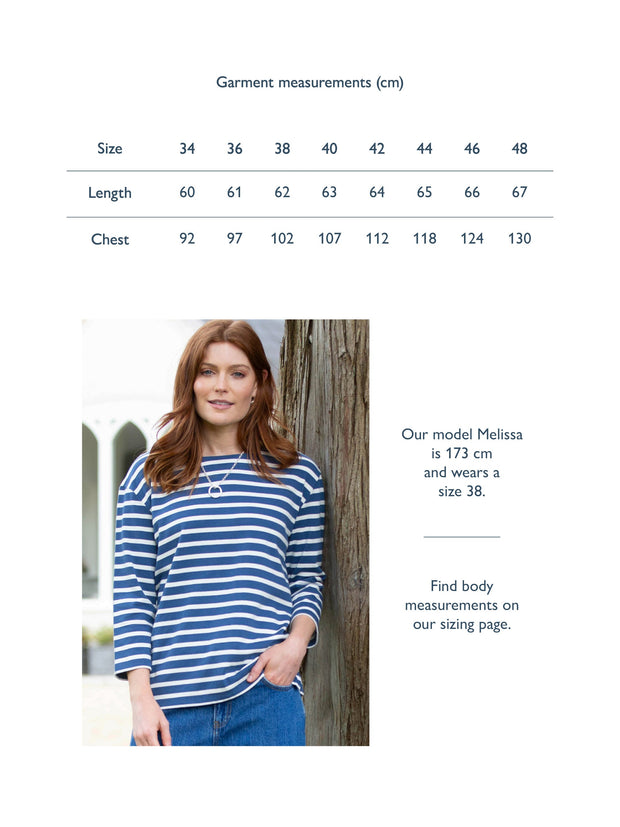 Bingham 3/4 sleeve jersey top navy stripe