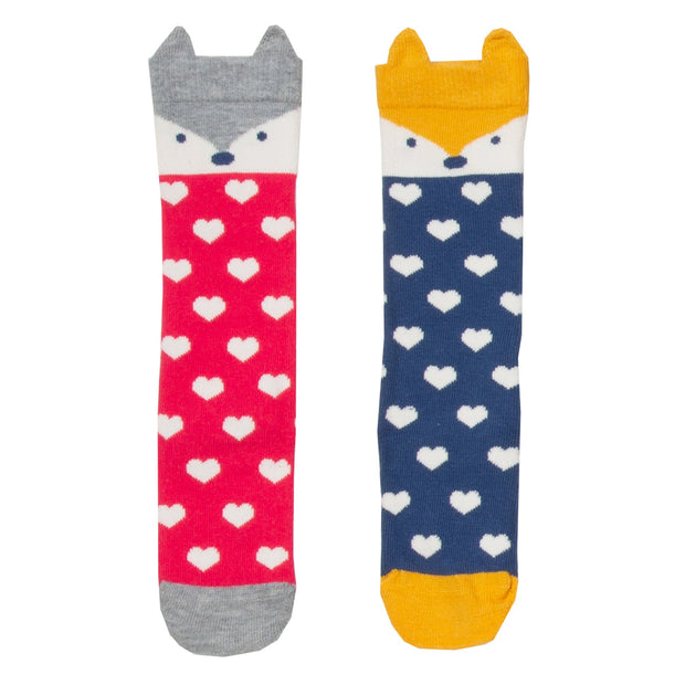 Flat shot of foxy heart socks