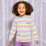 Girl in stripy crown jumper