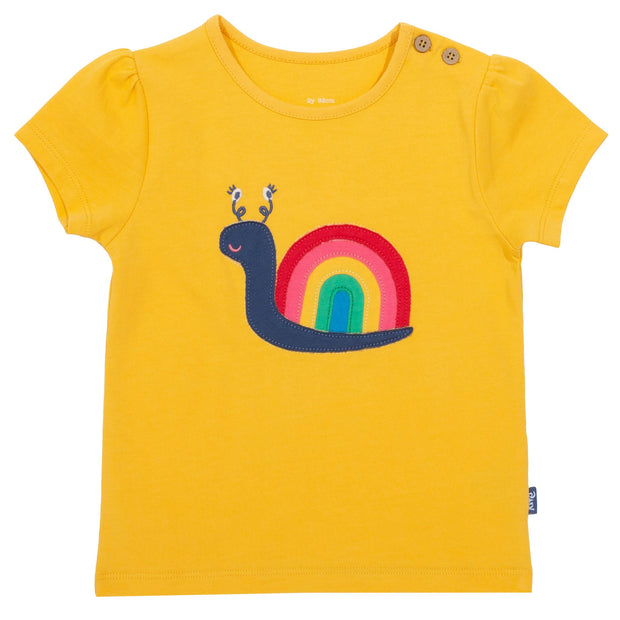 Flat shot of rainbow snail t-shirt