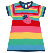 Flat shot of rainbow knit dress