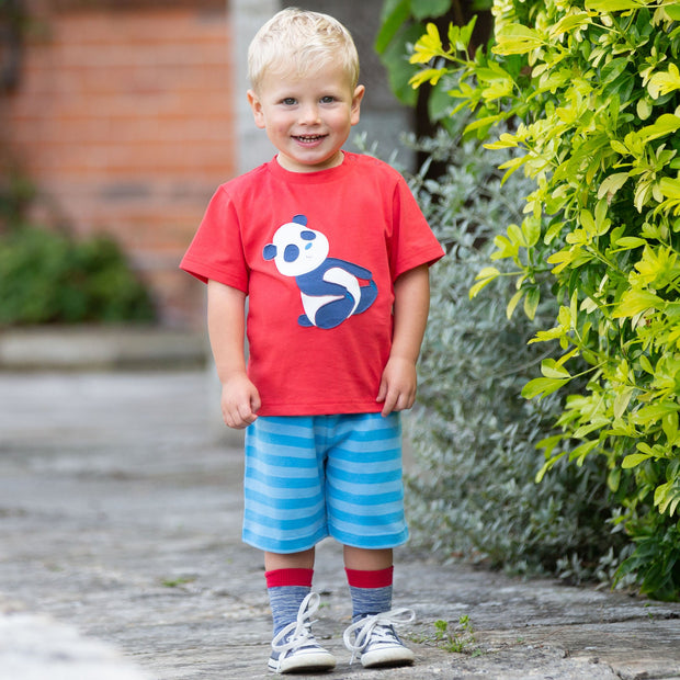 Boy in playful panda t-shirt