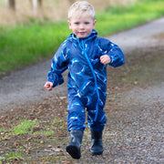 Boy in dolphin puddlepack suit