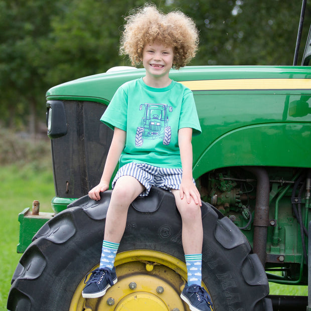 Boy in tractor time t-shirt