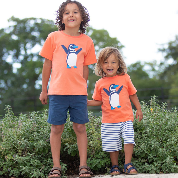 Boy in beach penguin t-shirt