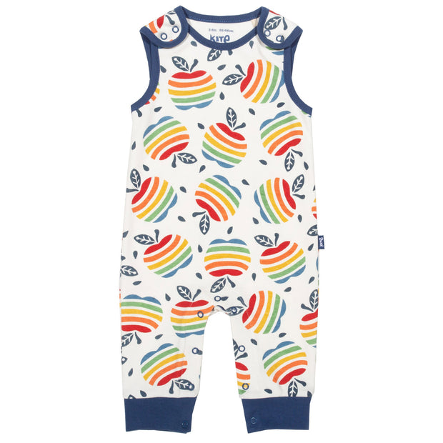 Flat shot of rainbow apple dungarees