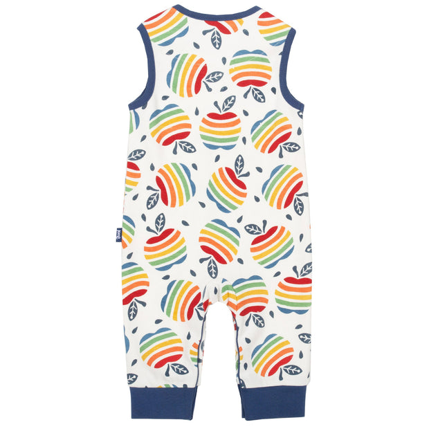 Flat shot of rainbow apple dungarees