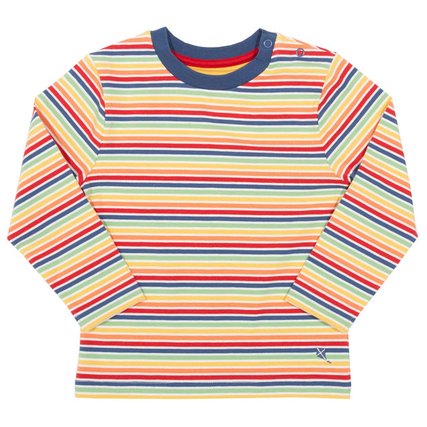 Flat shot of rainbow stripe t-shirt