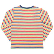 Flat shot of rainbow stripe t-shirt