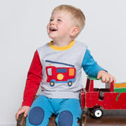 Boy in fire engine t-shirt