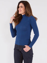 Kite - Womens organic cotton Trigon turtle neck knit top midnight navy - Slim fit