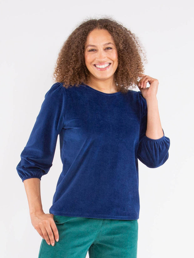 Kite - Womens organic cotton Holywell velvety top navy - Faced neck