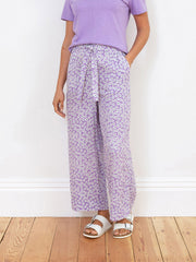 Kite - Womens organic Melbury muslin trousers Daisy Bell purple - All-over print - Elasticated waistband across back