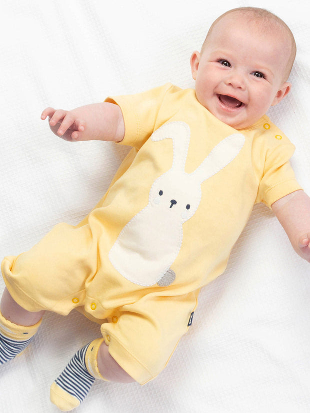 Kite - Baby organic bunny time romper yellow - Appliqué design - Coconut button shoulder opening