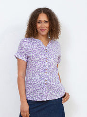 Kite - Womens organic Holwell muslin blouse Daisy Bell purple - Coconut button fastening