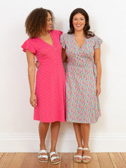 Kite - Womens organic Highcliffe jersey wrap dress tiny dot pink - All-over print - Knee length