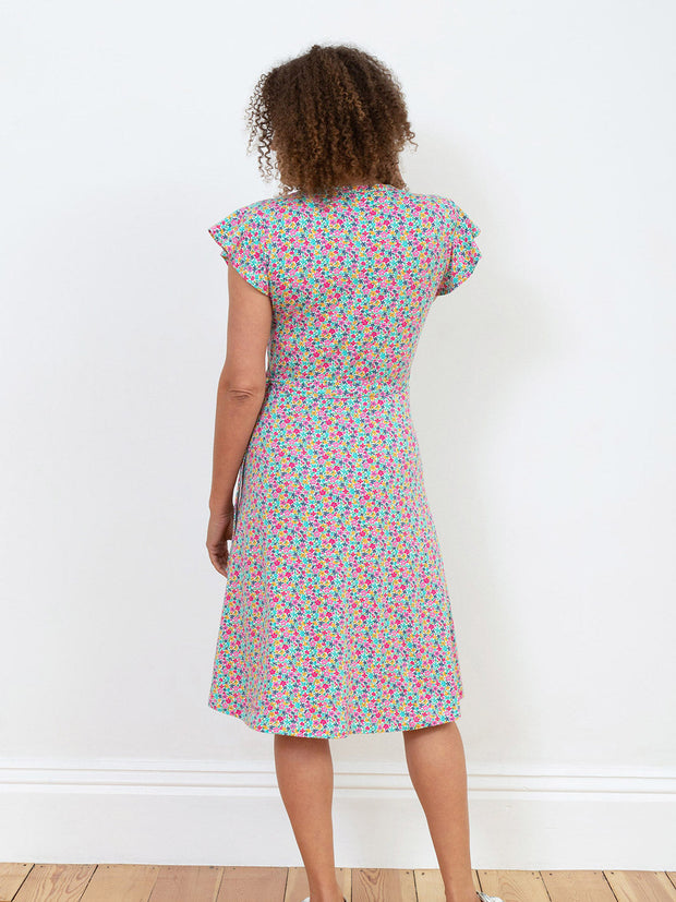 Kite - Womens organic Highcliffe jersey wrap dress petal perfume - All-over print - Knee length