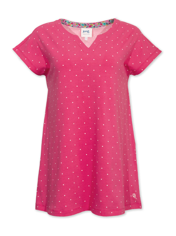 Kite - Womens organic Frampton jersey tunic pink - Tiny dot all-over print - Relaxed fit