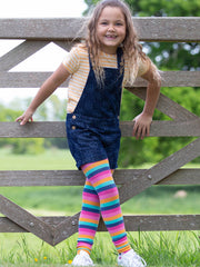 Kite - Girls organic smiley sun dungarees navy blue - Light navy etched design - Adjustable straps with coconut buttons