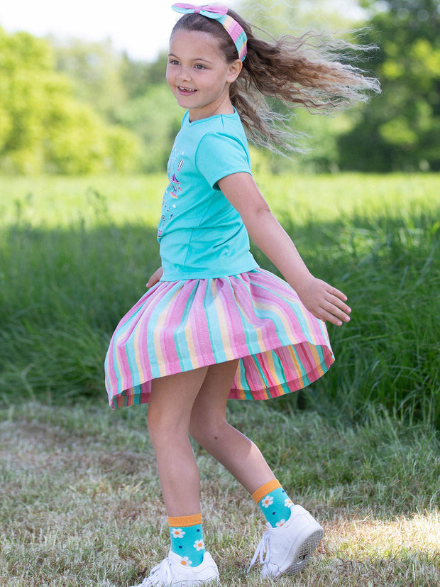 Kite - Girls organic special stripe skirt - Yarn dyed stripe - Elasticated waistband