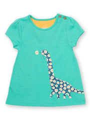 Kite - Girls organic dino daisy tunic green - Appliqué design - Short sleeved