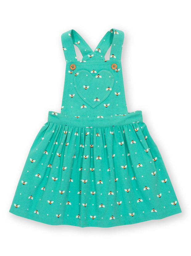 Kite - Girls organic mini queen bee pinafore green - Adjustable straps with coconut buttons