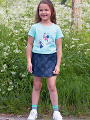 Kite - Girls organic smiley sun denim skort navy blue - Light navy etched design - Skirt with matching built-in shorts