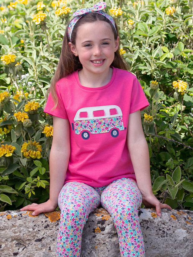 Kite - Girls organic camper t-shirt pink - Appliqué design - Short sleeved