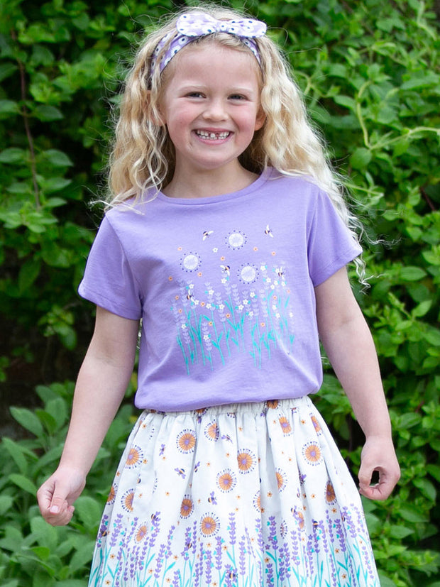 Kite - Girls organic lavender love t-shirt purple - Placement print - Short sleeved