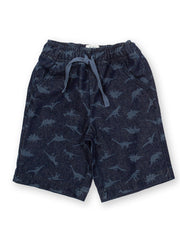 Kite - Boys organic dino denim shorts navy blue - Light navy etched design - Elasticated waistband with adjustable ties
