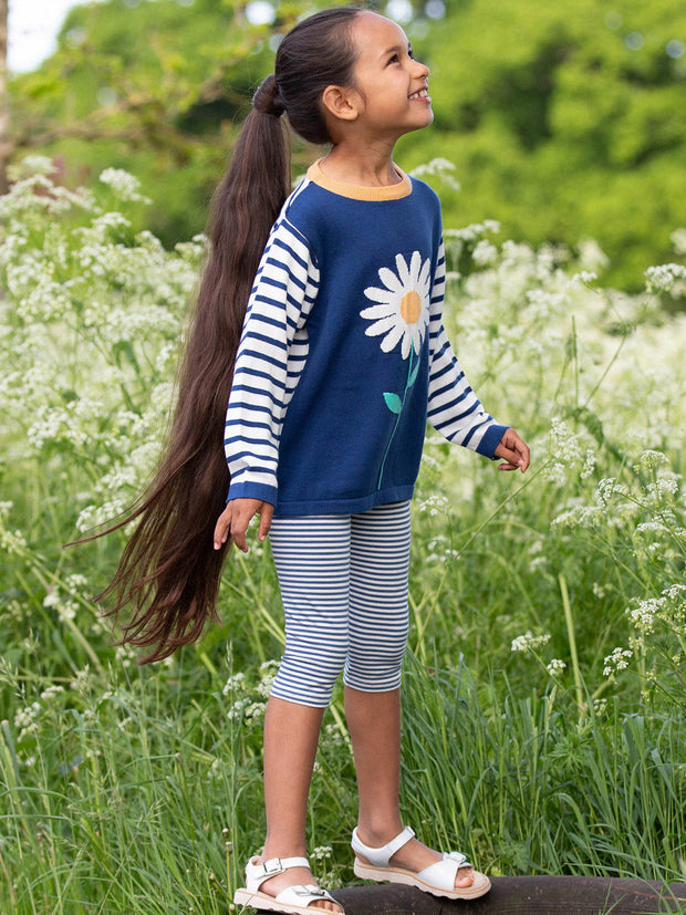 Kite - Girls organic daisy jumper navy blue - Intarsia design - Lightweight knitwear