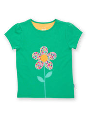 Kite - Girls organic flower t-shirt green - Appliqué design - Short sleeved