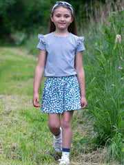 Kite - Girls organic flutterby t-shirt navy - Yarn dyed stripe - Short sleeves with frill detail
