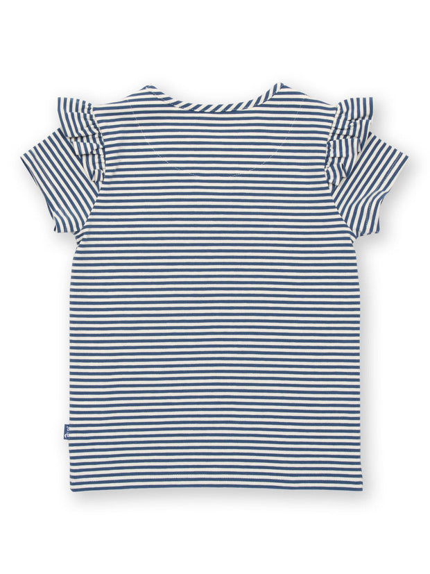 Kite - Girls organic flutterby t-shirt navy - Yarn dyed stripe - Short sleeves with frill detail