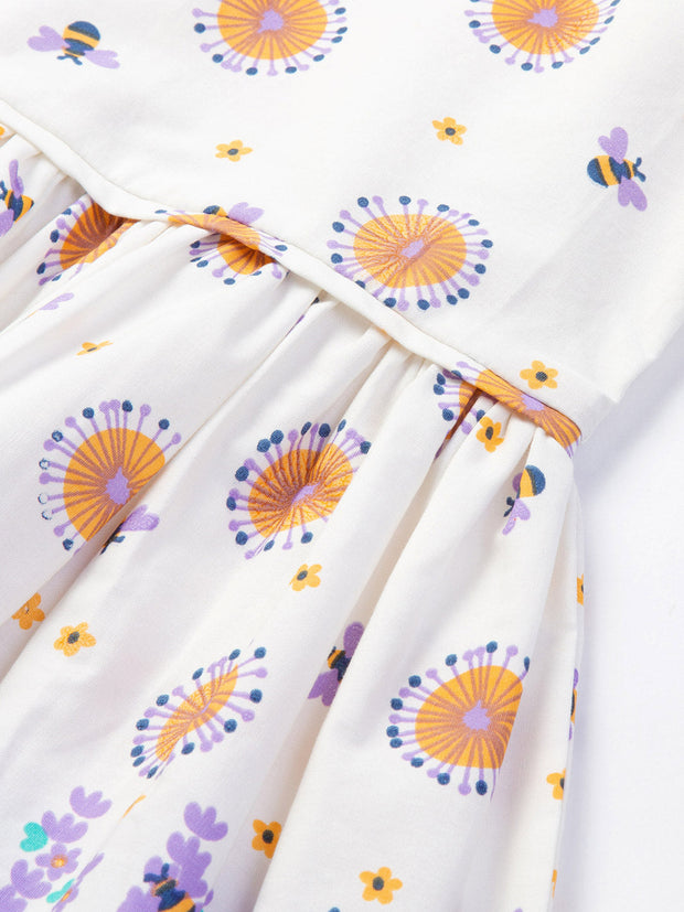 Kite - Girls organic lavender love dress cream - Border print - Sleeveless