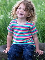Kite - Girls organic rainbow t-shirt - Yarn dyed stripe - Short sleeved