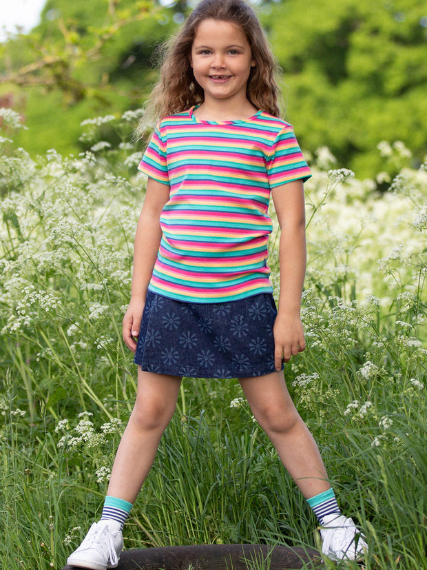 Kite - Girls organic rainbow t-shirt - Yarn dyed stripe - Short sleeved