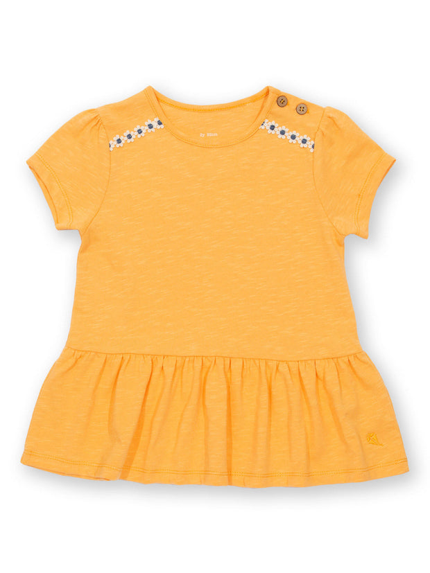 Kite - Girls organic easy breezy tunic yellow - Daisy trim at shoulder - Short sleeved