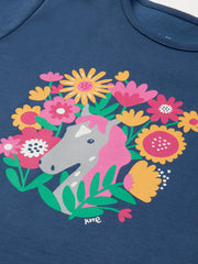 Kite - Girls organic peek-a-pony t-shirt navy blue - Placement print - Short sleeves with gathers