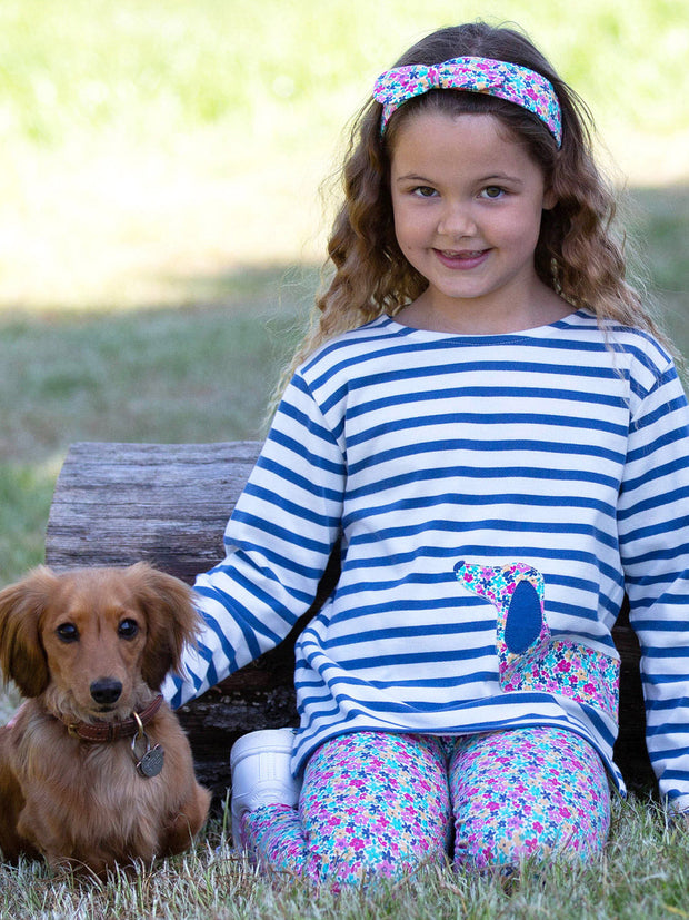 Kite - Girls organic daxie dog top navy blue - Appliqué design - Long sleeved