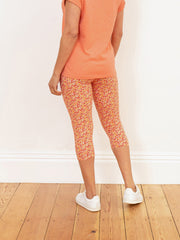 Kite - Womens organic Holt cropped leggings petal perfume orange - All-over print - Deep elasticated waistband