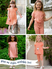 Kite - Womens organic Thornicombe jersey t-shirt dress petal perfume orange - All-over print - Mid-calf length