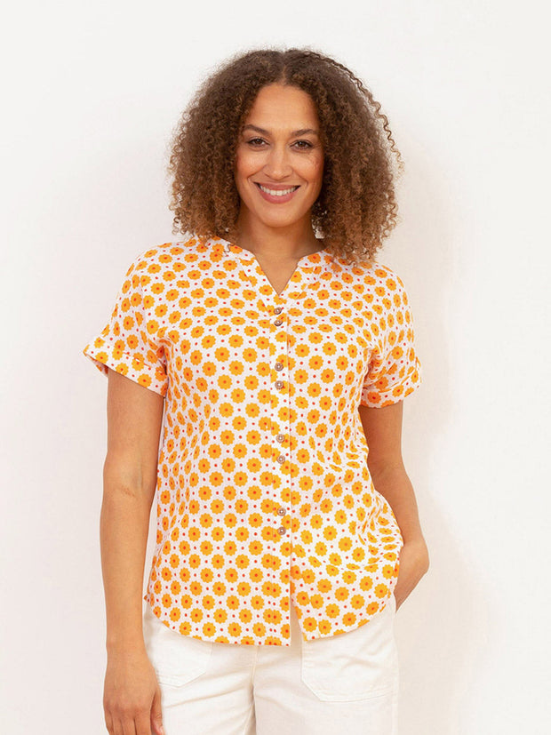 Kite - Womens organic Holwell muslin blouse groovy dot yellow - All-over print - Classic collar with stand