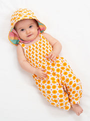 Kite - Baby Girls organic groovy dot dungarees yellow - Popper crotch opening