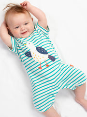 Kite - Baby organic silly seagull romper blue - Appliqué design - Popper openings