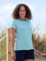 Kite - Womens organic Tarrant jersey top aqua stripe blue - T-shirt neck