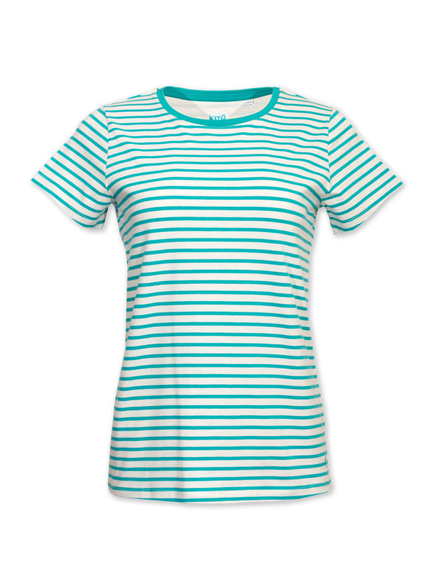 Kite - Womens organic Tarrant jersey top aqua stripe blue - T-shirt neck