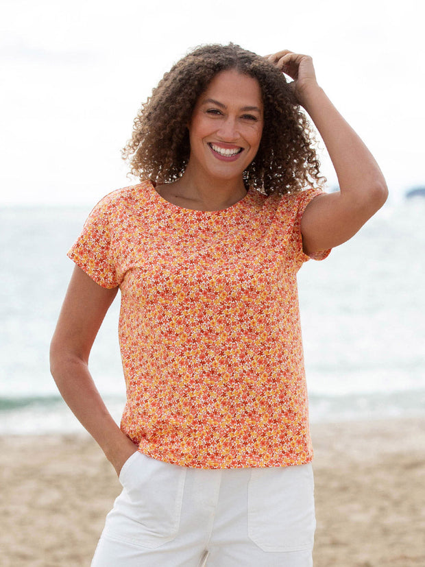 Kite - Womens organic Alum jersey top petal perfume sunset orange - All-over print - Relaxed fit